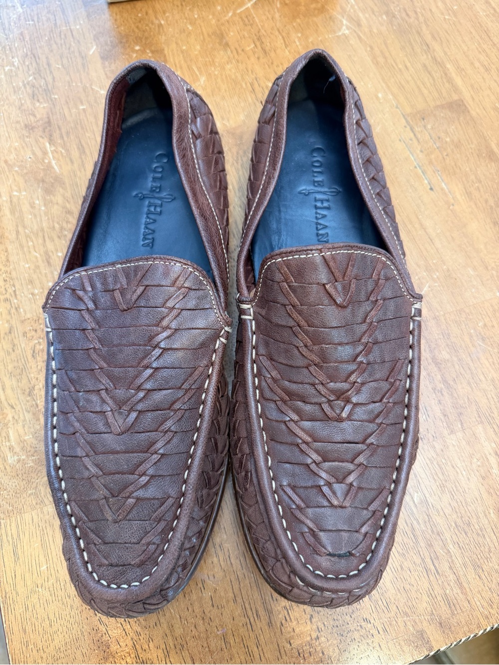 Cole Haan Brown Woven Leather Slip-On Loafers